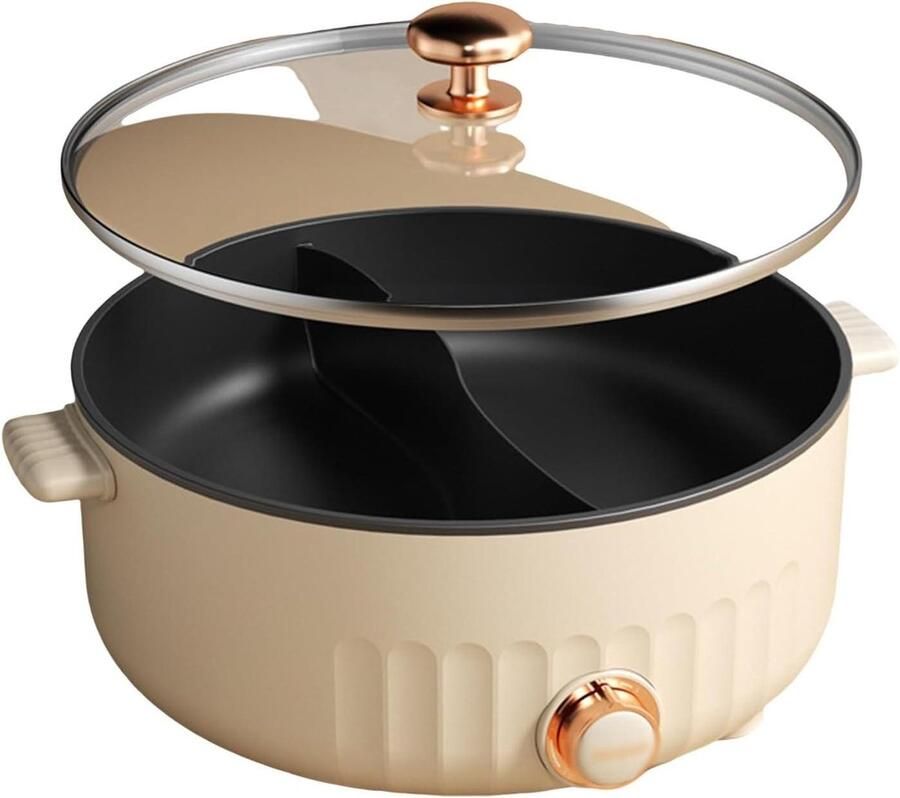 Elektrische Hot Pot Multicooker Pan Gezellig Eten Dubbelzijdig Non-stick 6 Liter Zwart