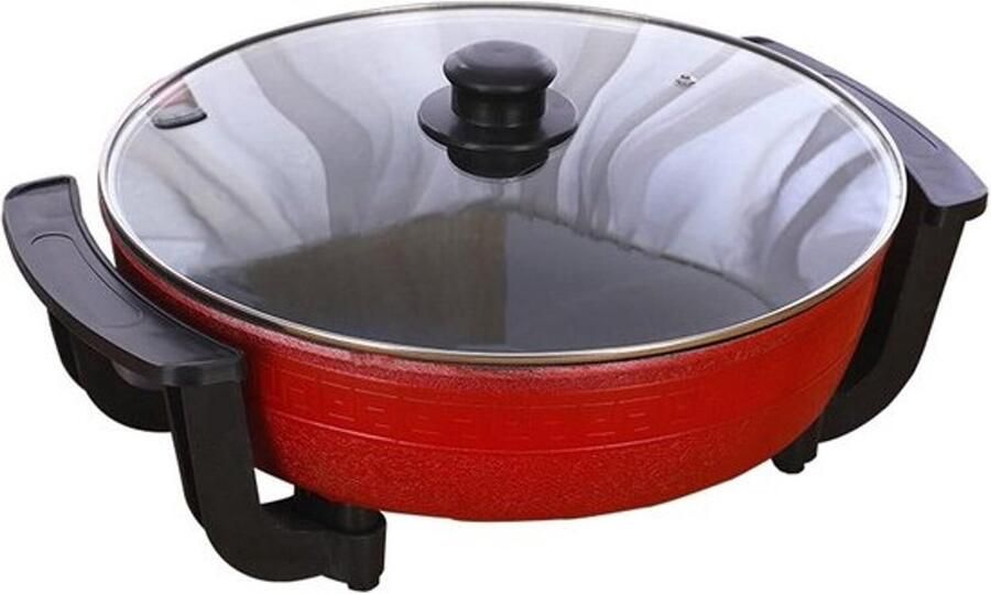 Elektrische Hot Pot Soepketel Wokpan Gezellig Koken Dubbelzijdig Verwarmen 6 Liter Capaciteit Rood