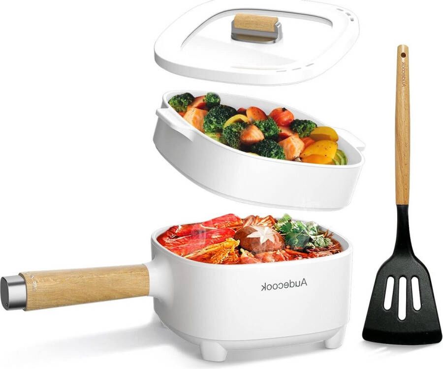Elektrische hot pot stoompan 2 l anti-aanbakpan keramisch glazuur draagbare multikoker ramen steak ei havermout soep 350 W 800 W wit met stoom