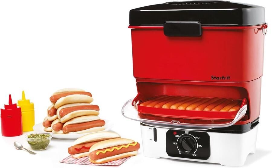 Elektrische Hotdog Stomer Snelle Snacks Feestjes Thuis Rvs Warmhoudbak 33x24x41 cm Rood