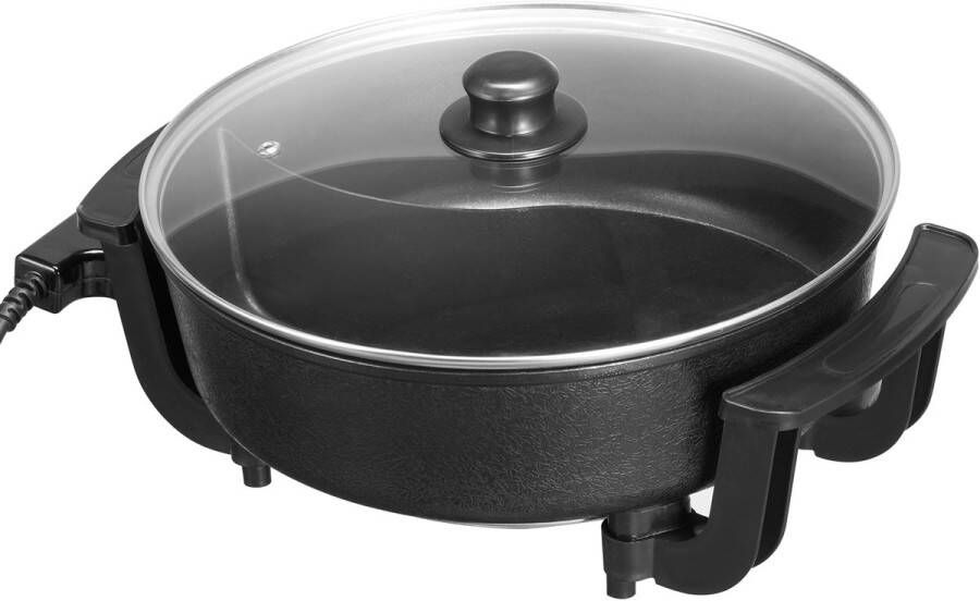 Elektrische Hotpot 1360 W 5 L Shabu-Shabu Pan met Twee Kamers Antiaanbak Elektrische Kookplaat met Tussenschot Glazen Deksel Regelbare Temperatuur Ideaal voor 6-10 Personen