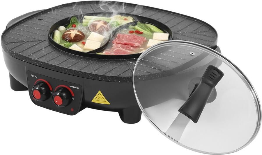 Elektrische Hotpot 2-In-1 Elektrische Grill Barbecue Shabu Hotpot Chinese Fondue Binnengrill Voor Slaapzaal Thuis