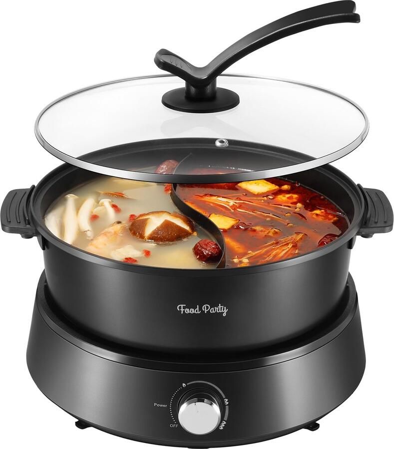 Elektrische hotpot 4L dubbele pan met instelbare temperatuur anti-aanbaklaag afneembaar ontwerp 1350W voor fondue en soep