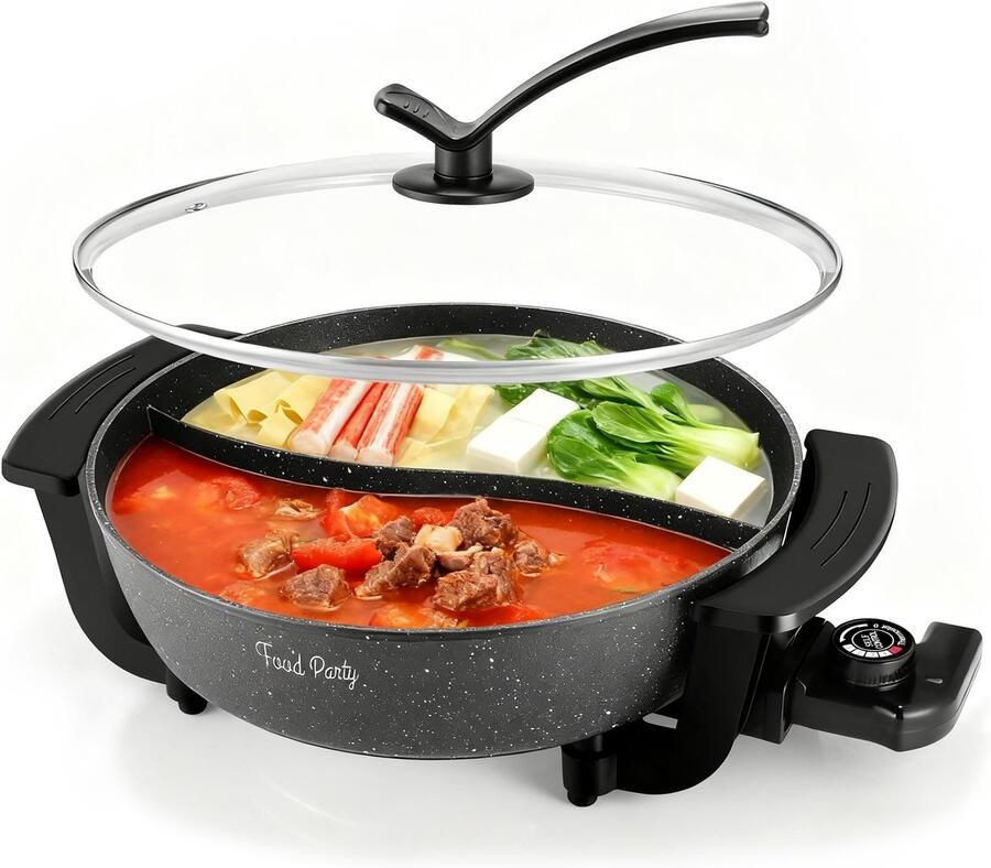 Elektrische hotpot 6L dubbele pan met 5 temperatuurstanden anti-aanbaklaag Chinese fondue kookpan 1200W voor 6 personen