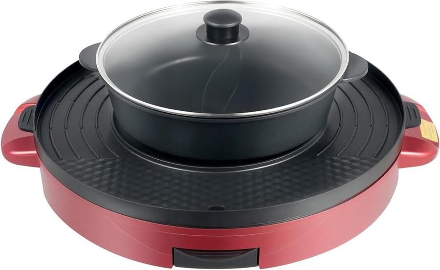 Elektrische Hotpot Dubbele Kookplaat Samen Eten 2-in-1 Grill Functie 44 cm Diameter Rood