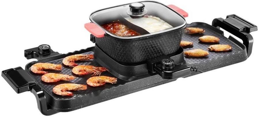 Elektrische hotpot en grill 2-in-1 tafelgrill 2300 W Dubbele temperatuurregeling Rookvrij Antiaanbaklaag Afneembare shabu-shabu pot Koreaanse barbecue