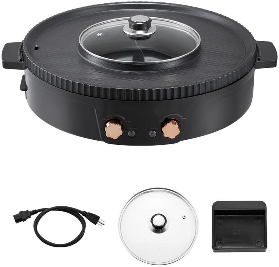 Elektrische Hotpot & Grillplaat 2-in-1 Koreaanse BBQ-grill 1800 W Rookloos Dubbele temperatuurregeling Antiaanbaklaag Voor 2-8 personen