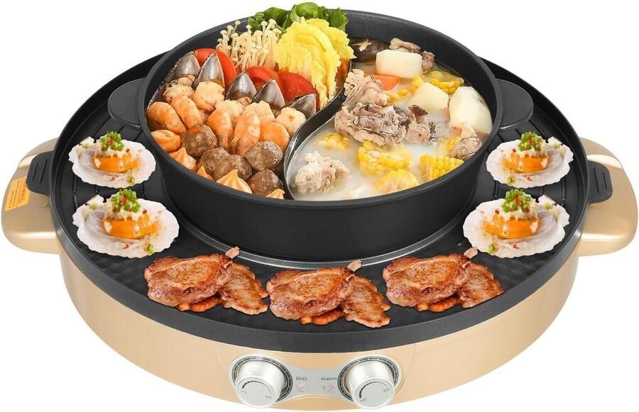 Elektrische Hot Pot Grillpan Dubbele Kookpan Gezellig Eten 2-in-1 Grill en Kookfunctie