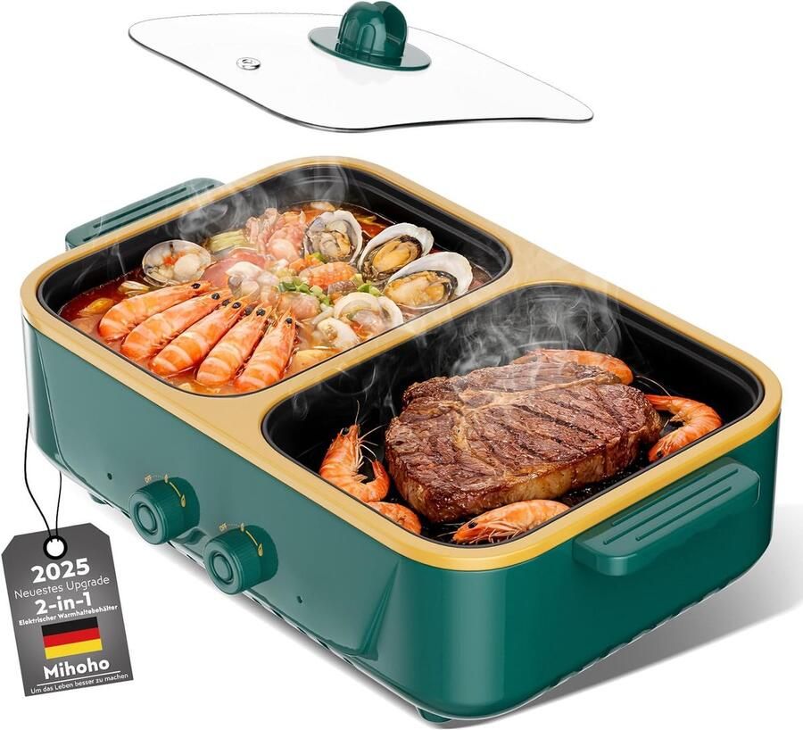 Elektrische Hotpot Grill Kooktoestel Binnen Gezellig Eten 2-in-1 Functionaliteit Tot 4 Personen Groen