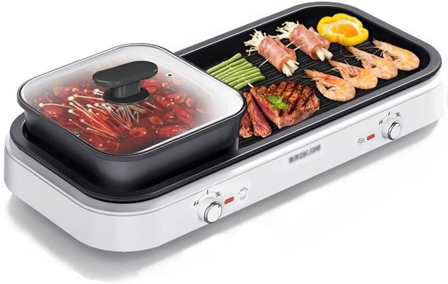 Elektrische Hotpot Grill Tafelgrill Fonduepan Samen Eten Dubbele Functie Medium Wit