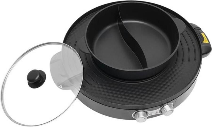 Elektrische Hotpot Grill Twee Pannen Apparaat Thuis Koken Afneembare Grillplaat 44cm Diameter Zwart