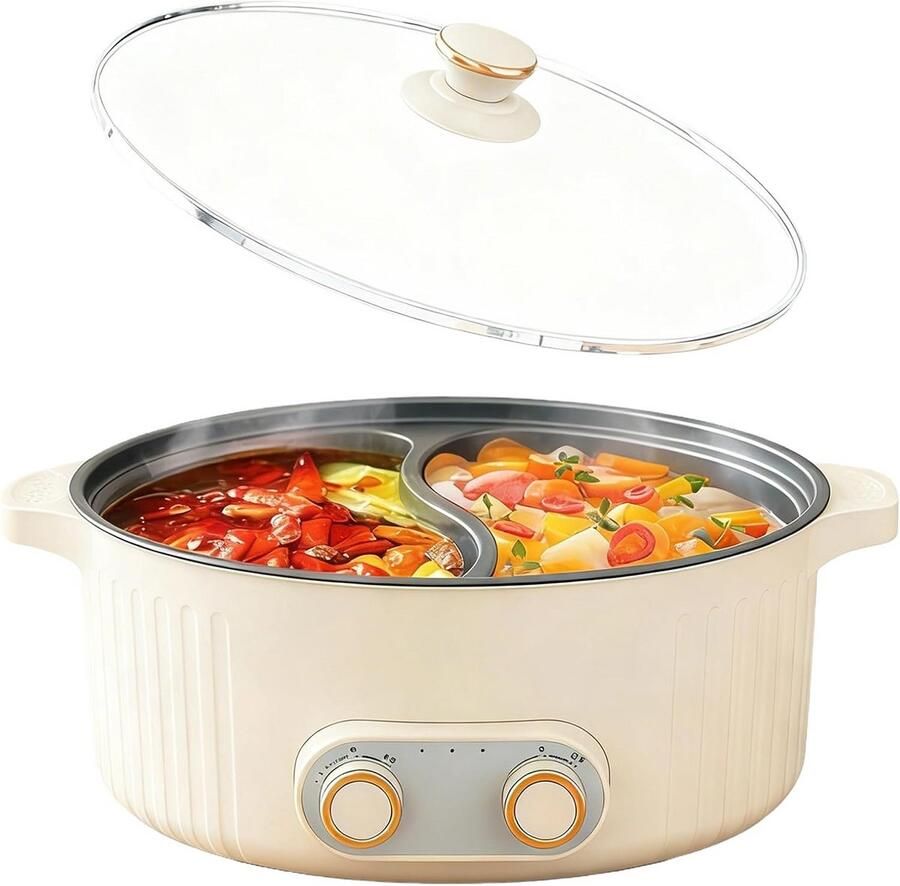 Elektrische Hotpot Grillpan Samen koken Dubbele kookruimte 6 Liter Wit