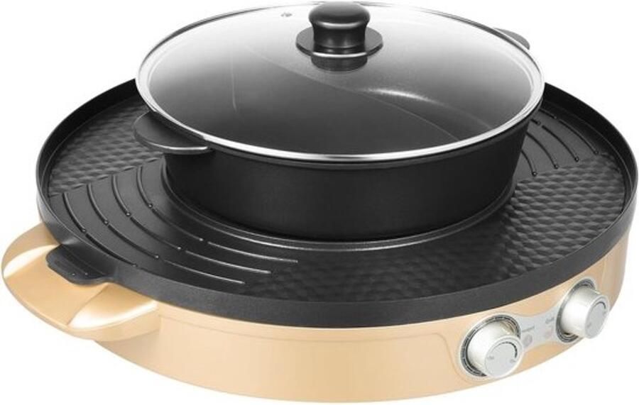 Elektrische hotpot Grillplaat en fondue Gezellig tafelen 2-in-1 koken en grillen Diameter 30 cm Zilver zwart