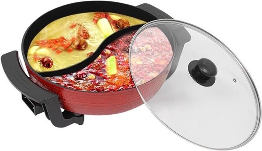 Elektrische Hotpot Multifunctionele Pan Familiefeesten Koken 6 Liter Inhoud 31cm Diameter Rood Zwart