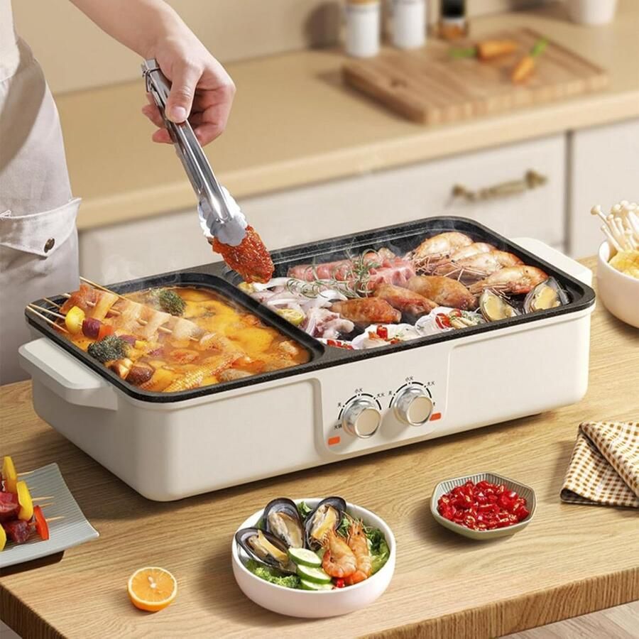 Elektrische Hotpot met Grillplaat 1500W 2-in-1 Tafelgrill en Kookpan (4L)