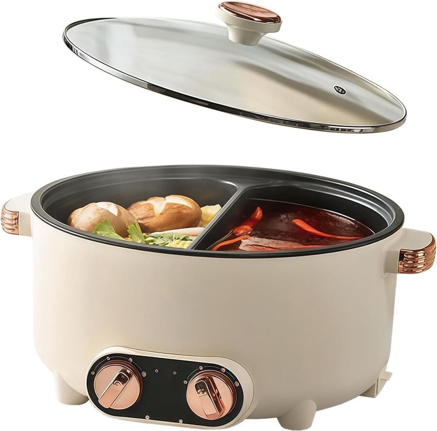 Elektrische Hotpot met Grillplaat 2-in-1 – 5 5L 1600W Elektrische Pot & BBQ Grill Rookvrij met Deksel Grote Hotpot Grillpan voor Tafelgebruik