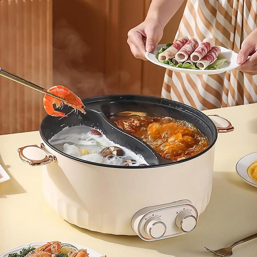 Elektrische Hot Pot Dubbele Kookpan Gezellig Koken Dubbele Kookruimte 6 Liter Capaciteit Zwart