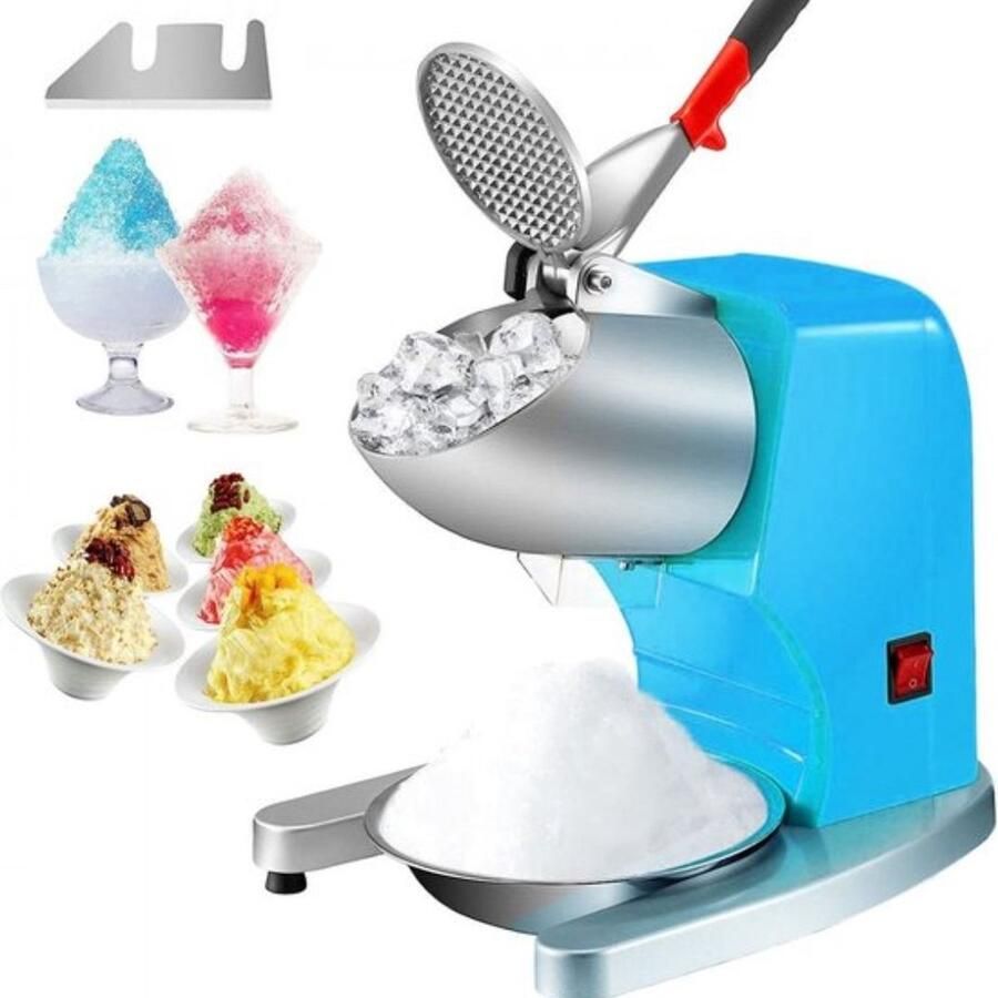 Elektrische ijsbreker machine ijsscheermachine ijsscheerapparaat 100 kg u roestvrijstalen ijsbreker scheerapparaat 300 W 390x260x310 mm met plastic omhulsel en extra messen blauw