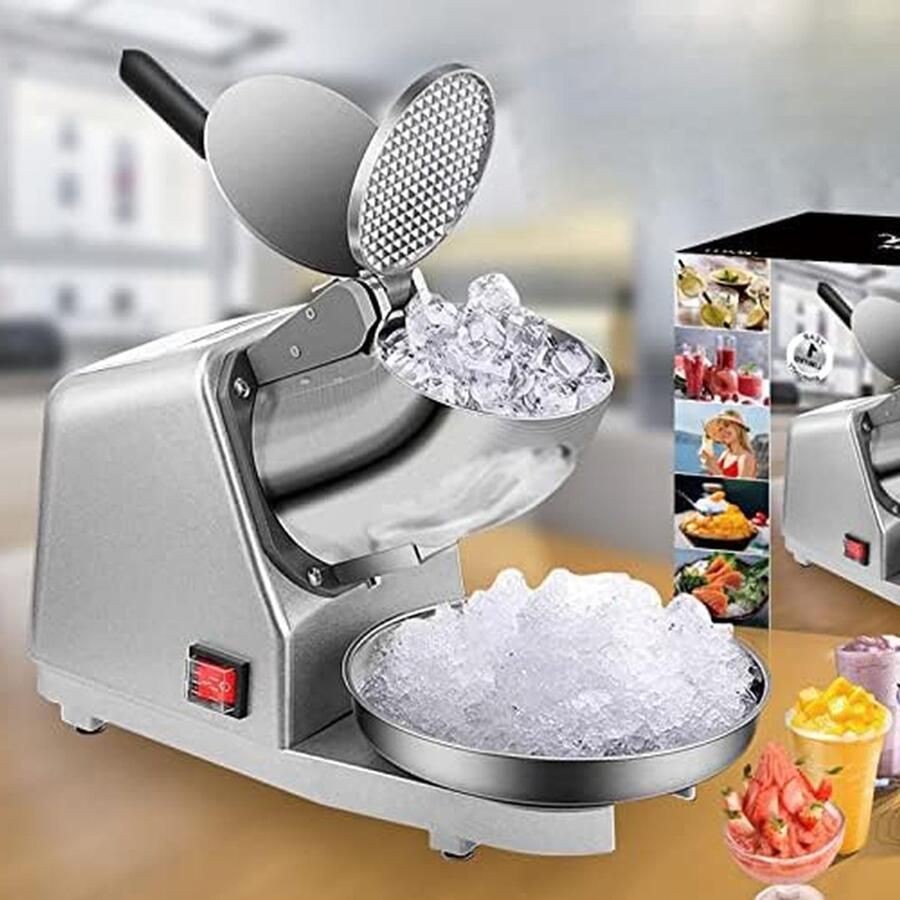 Elektrische ijscrusher IJsmachine Sneeuwkegel Drankjes Maken Spatwaterdicht Ontwerp 300W Zilver