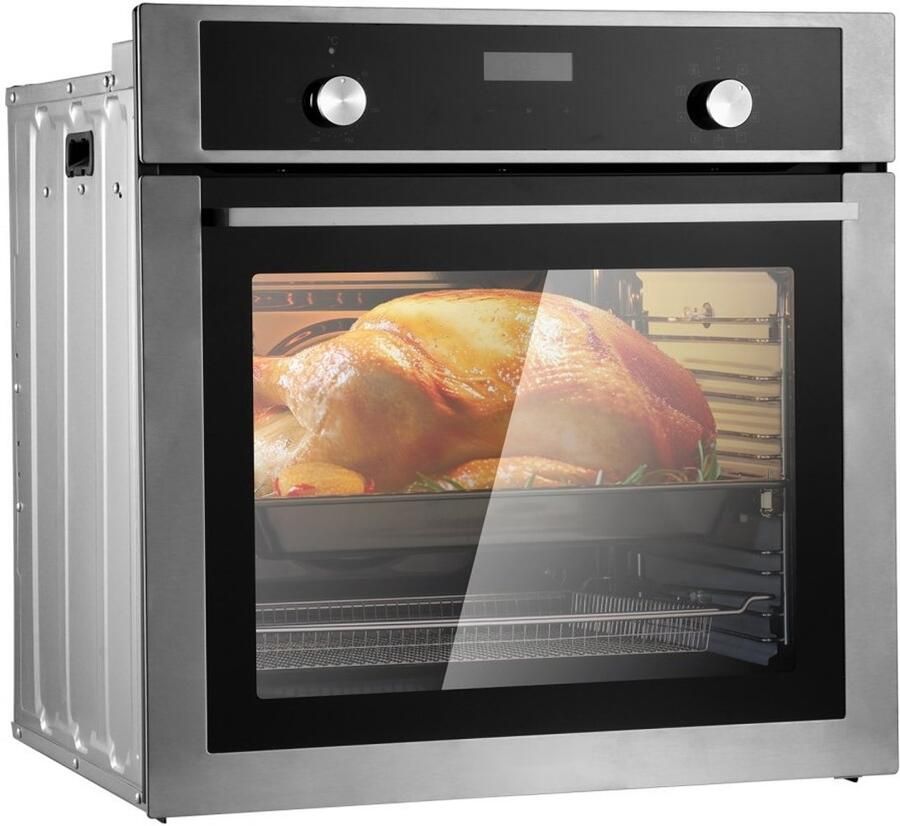 Elektrische Inbouwoven 61 cm Enkele Oven 76 L Inhoud 9 Kookfuncties 3550 W Snel voorverwarmen tot 200°C in 5 min Met Bakrek en Bakplaat