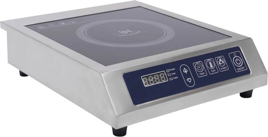 Elektrische Inductiekookplaat Digitaal 3500W – Huishouden & Horeca – Zwart – Microkristallijn Glas & Roestvrij Staal – LED Display & Knoppen – 10 Temperatuurstanden – Energiebesparend & Veilig
