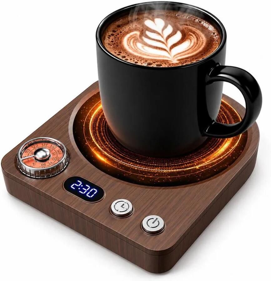 Elektrische kaarsen- kopjesverwarmer koffieverwarmer 9 temperatuurinstellingen LED-display bruine kleur