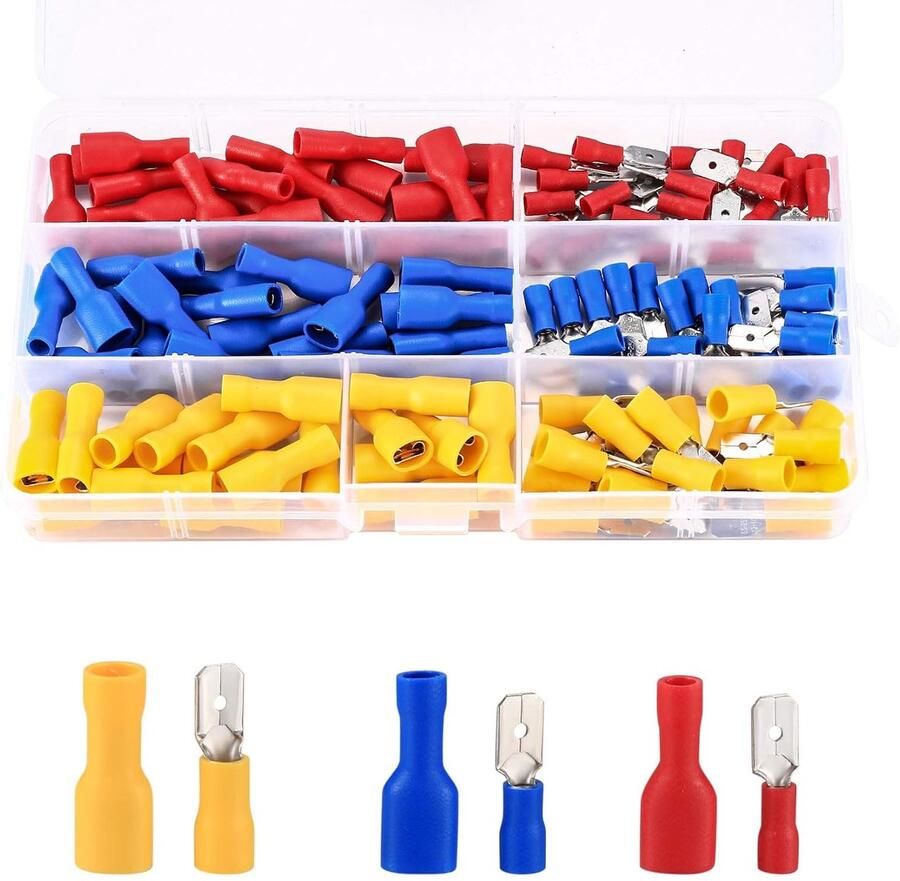 Elektrische kabelklemmen 200 stuks bullet kabelverbinder knelverbinder buttconnectors voor elektrische kabelklemmen (rood geel blauw)
