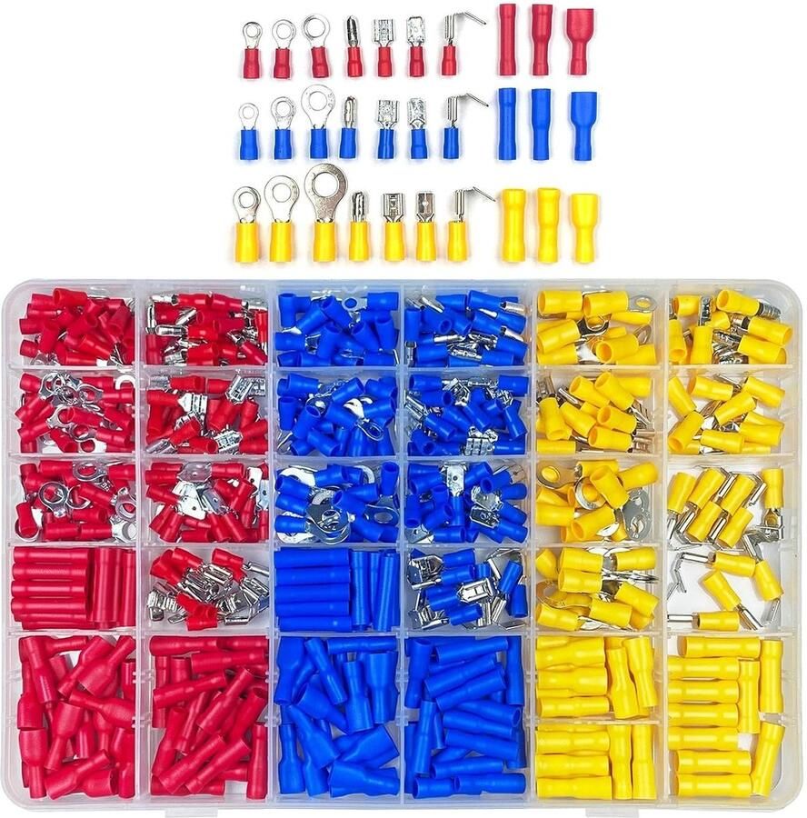 Elektrische kabelschoenen van ijzer met isolatie vorkspade ringconnector met assortimentdoos oogklemmen voor elektriciens