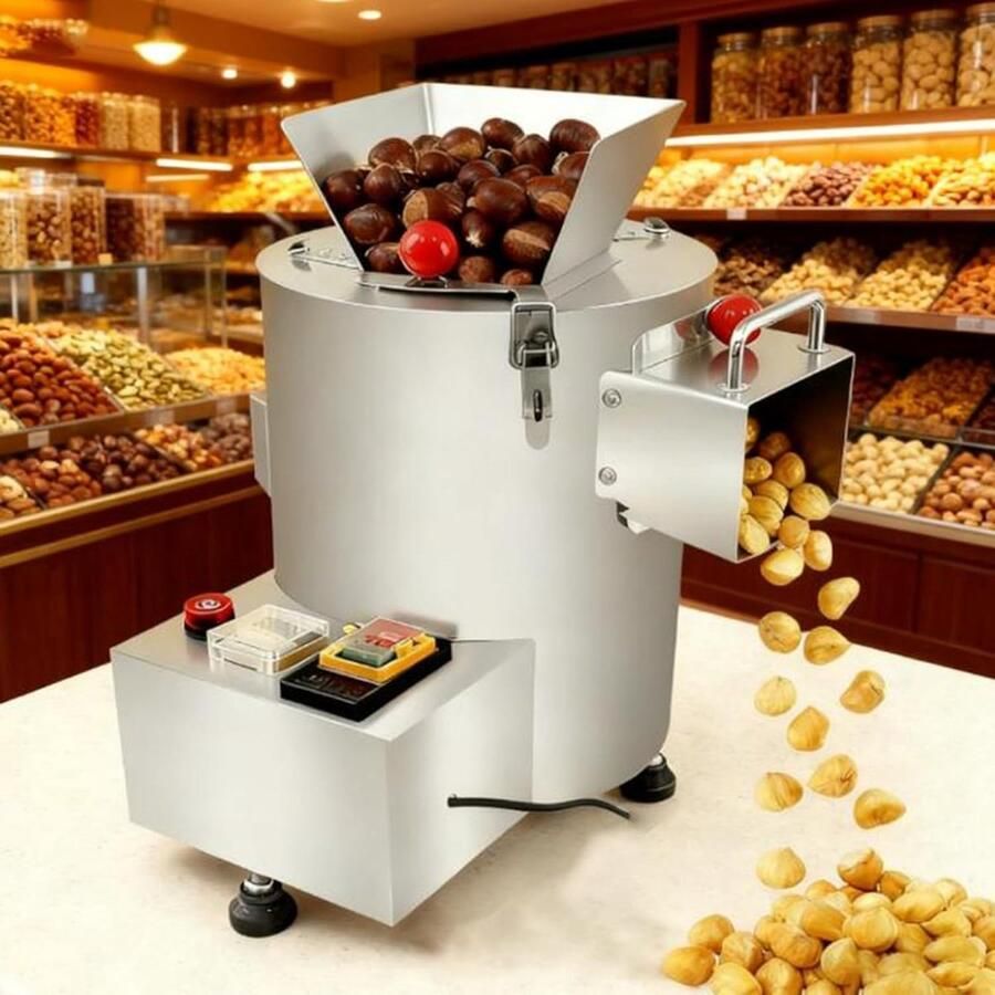 Elektrische Kastanjeschiller Notenkraker Machine Snel Noten Pellen Automatische Tijdsinstelling 200 Kg Per Uur Zilver
