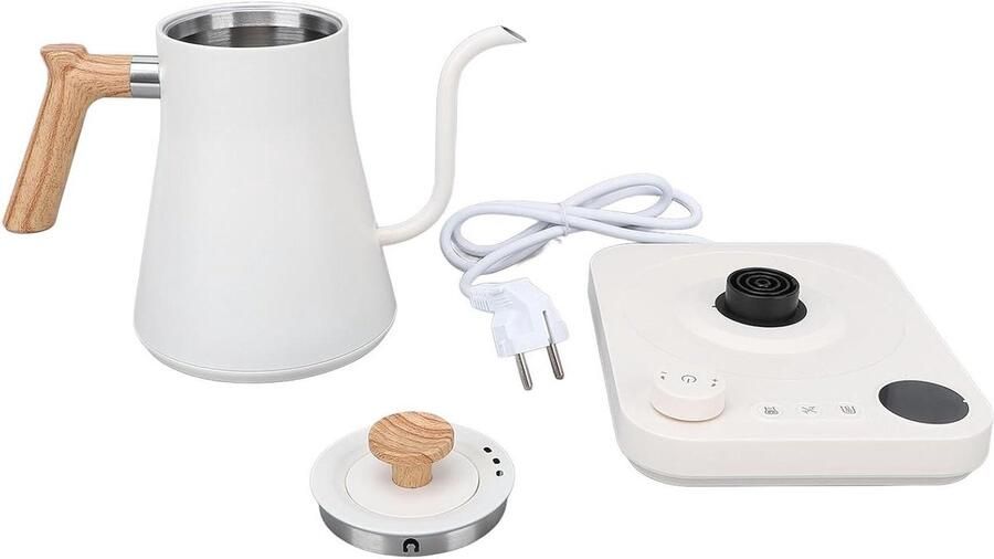 Elektrische Ketel Waterkoker Zwanenhals Koffie en Thee Zetten Nauwkeurige Temperatuurregeling 900 ml Wit