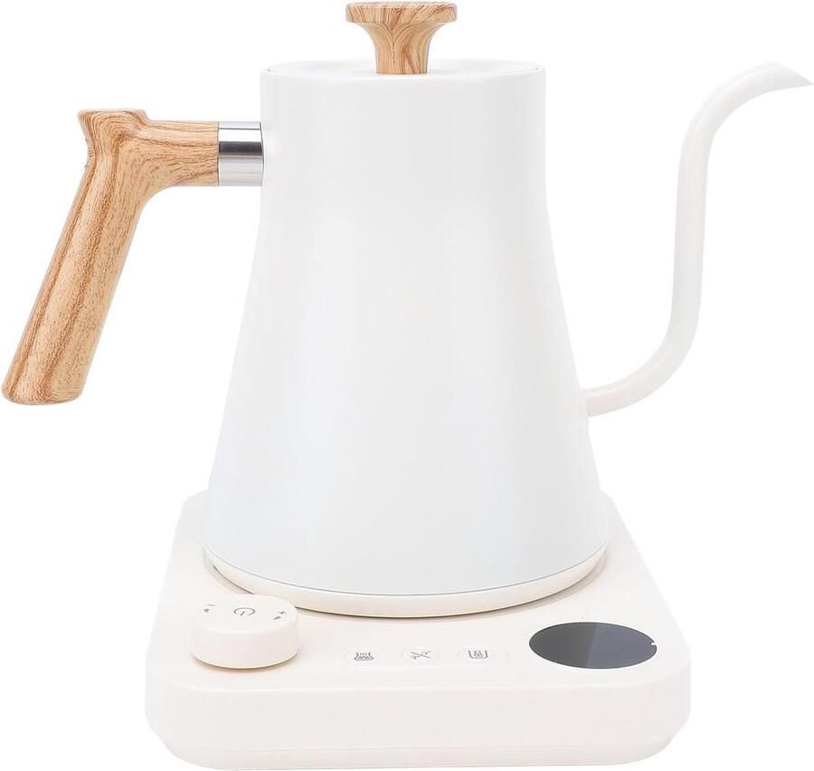 Elektrische waterkoker Zwanenhals ketel Koffie thee zetten Nauwkeurige temperatuurregeling 0.9 Liter Wit