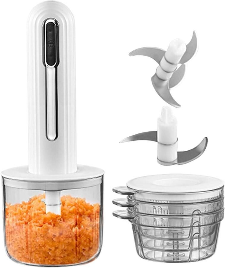Elektrische Keukenhakker Ui Hakker Mini Hakmachine Snel Ingrediënten Snijden Draadloos en Oplaadbaar 400 ml Kom Wit
