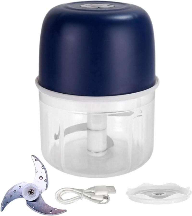 Elektrische Keukenmachine Mini Chopper Snel Ingrediënten Snijden Automatische Multifunctionele 9.6 x 9.5 x 9.6 cm Donkerblauw