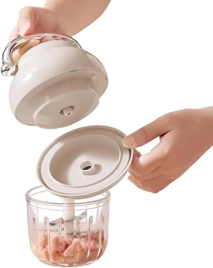 Elektrische keukenmachine Mini hakmolen Groenten hakken Draadloos en draagbaar 350 ml kom Beige