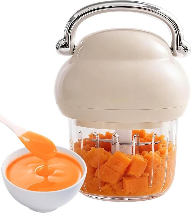 Elektrische Keukenmachine Mini Hakmolen Snel Ingrediënten Maken Oplaadbaar Draadloos Gemak 350ml Capaciteit Beige