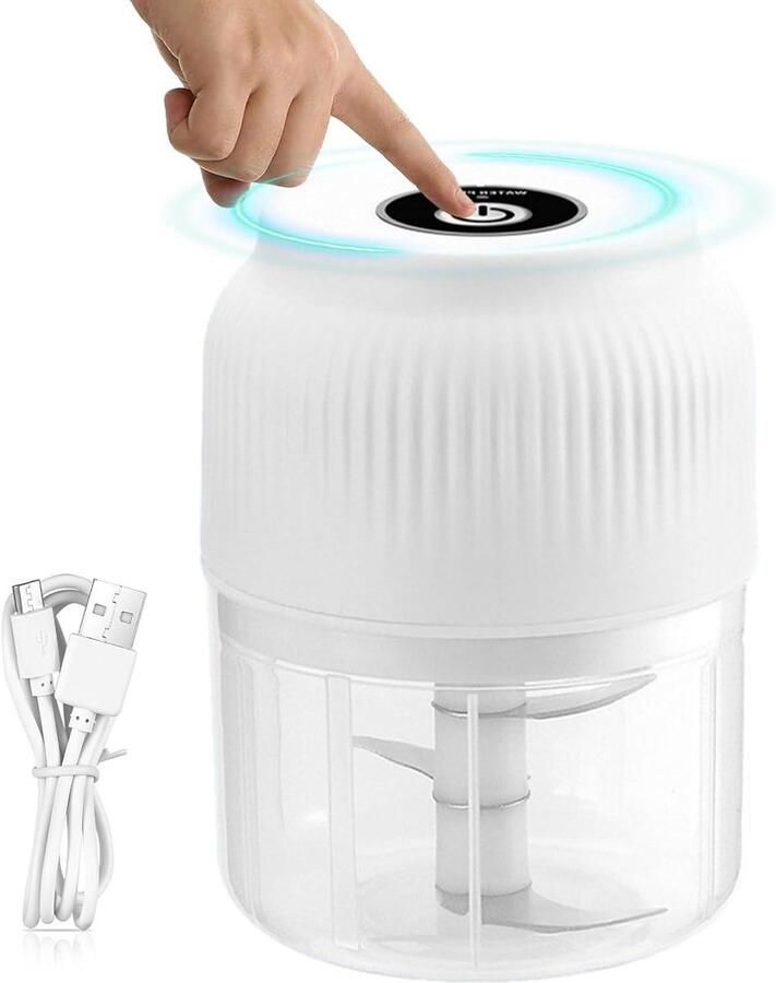 Elektrische Keukenmachine Mini Hakmolen Snel Ingrediënten Snijden Draadloos Oplaadbaar 300ml Capaciteit Wit