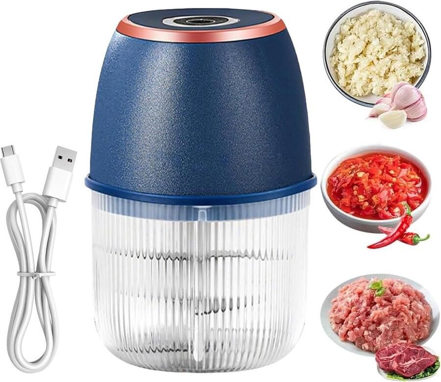 Elektrische Keukenmachine Mini Hakmolen Snel Ingrediënten Snijden Draadloos Via USB 350 ml Inhoud Wit