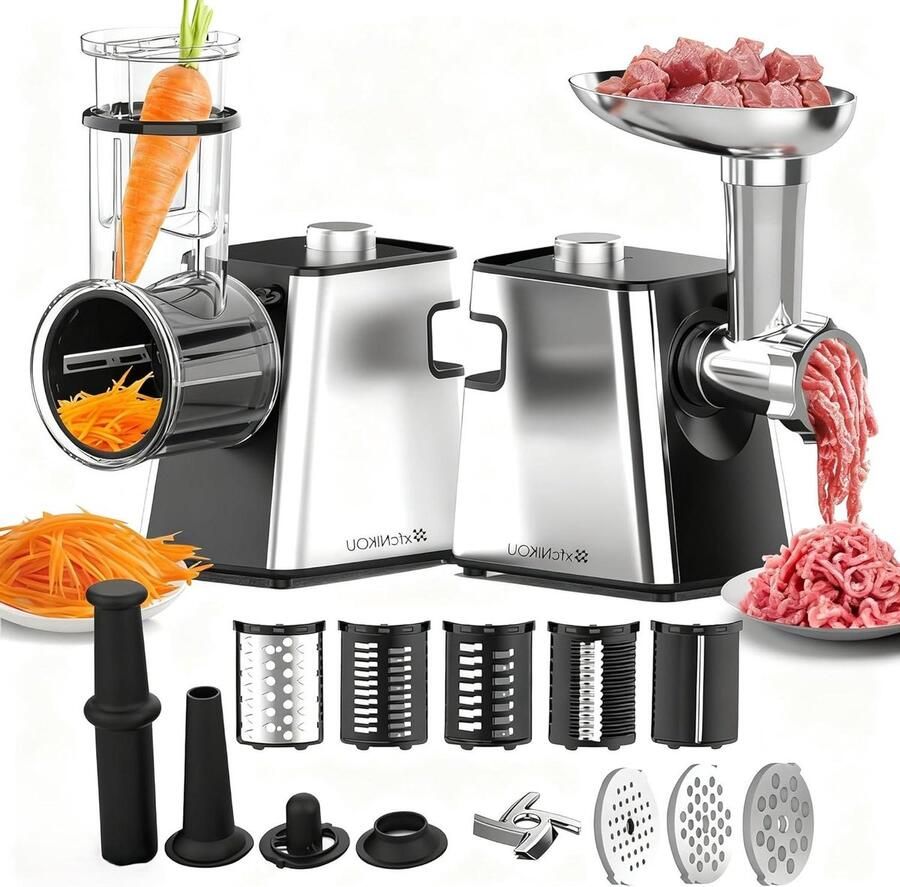 Elektrische Keukenmachine Multifunctionele Molen Voedsel Bereiden 5-in-1 Functionaliteit 24.1L x 20.3W x 35.6H cm Zilver