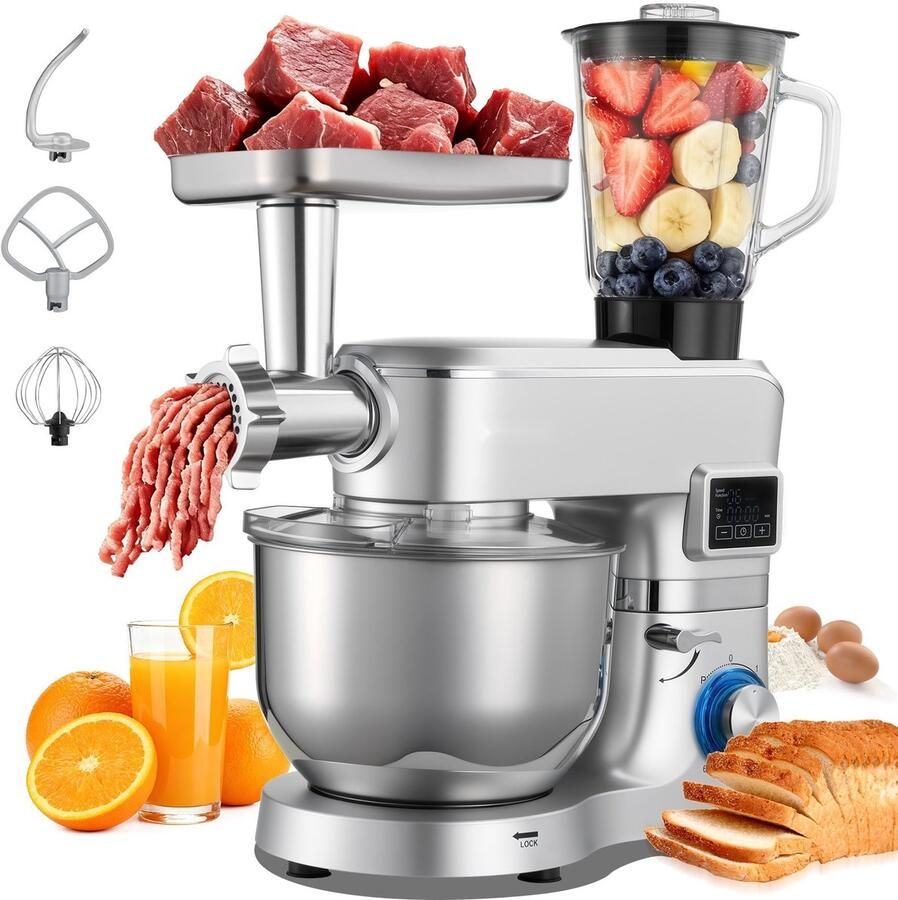 Elektrische Keukenmachine Standmixer Deegmixer 1500 W RVS Kom 5 7 L Mengkom 1 5 L 6+P Snelheden Inclusief Deeghaak Garde En Klopper