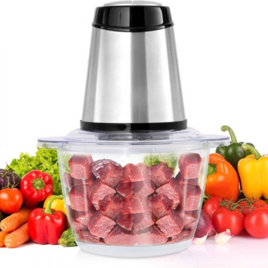 Elektrische keukenmachine vleesmolen 400 W multifunctionele hakmolen 1200 ml vulcapaciteit keukenmixer 3000 tpm + 4000 tpm groentesnijder incl. glazen kom & mes & schraper zilver