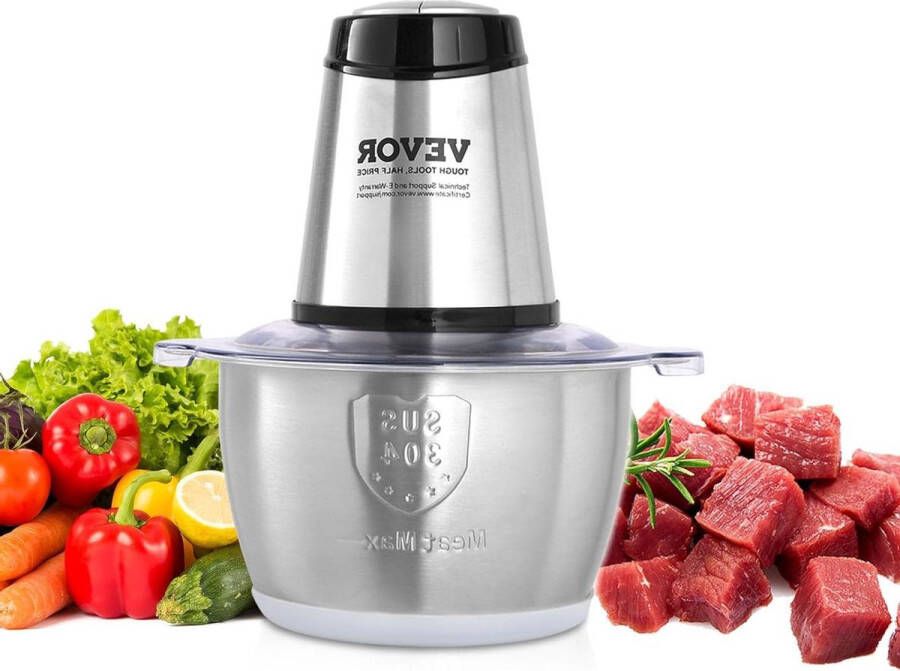 Dakta elektrische keukenmachine vleesmolen 400 W multifunctionele hakmolen 2 L vulcapaciteit blender 3000 rpm + 4000 rpm groentesnijder inclusief roestvrijstalen kom & mes & schraper