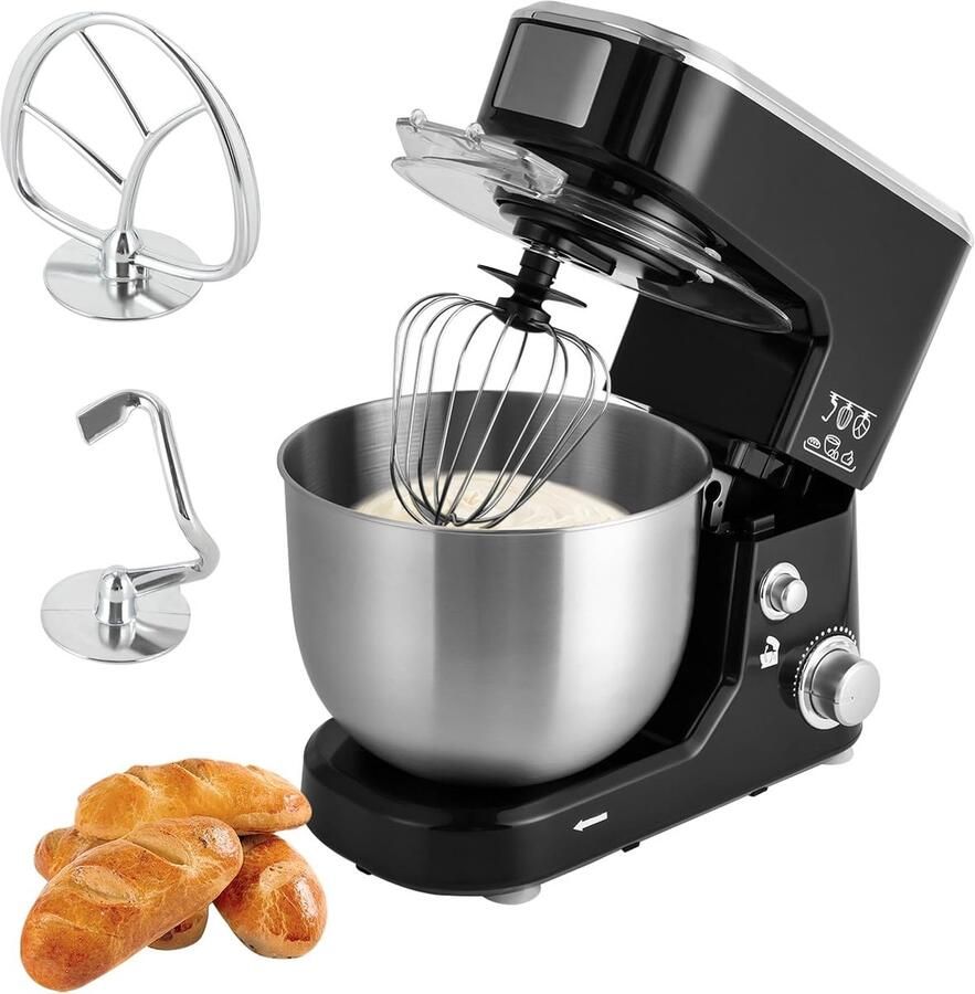 Elektrische Keukenmixer Handmixer Deegmixer Bakken Koken 5 Liter Mengkom 1000 Watt Vermogen Zwart