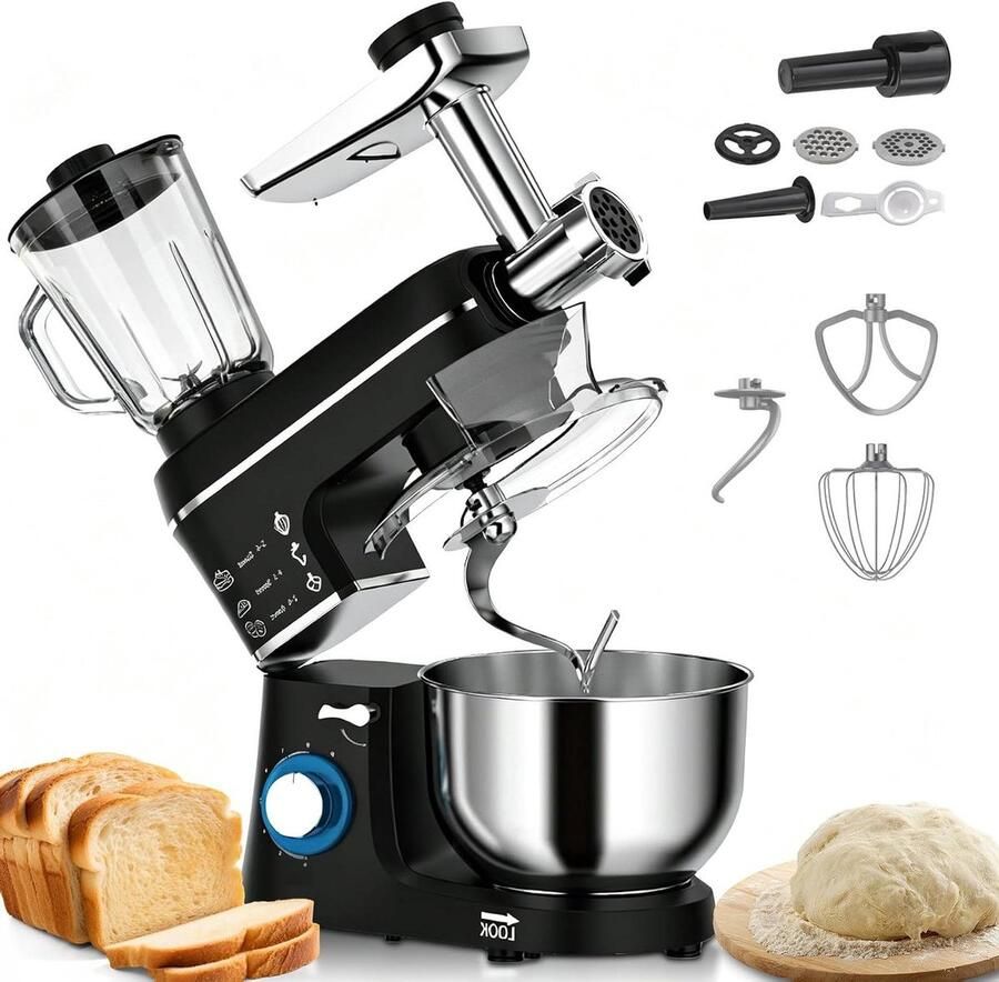Elektrische Keukenmixer Keukenmachine Mixer Thuis Bakken 5-in-1 Multifunctioneel 10L Kom Zwart