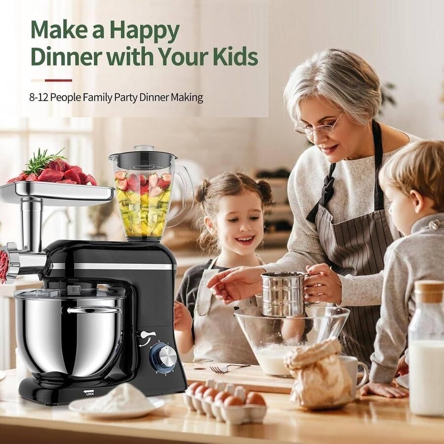 Elektrische Keukenmixer Standmixer Deegmixer Bakken en Koken 3-in-1 Multifunctioneel 6 Liter Kom Zilver