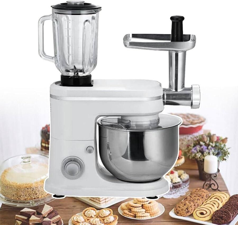 Elektrische Keukenmixer Standmixer Deegmixer Bakken en Koken 3-in-1 Multifunctioneel 6 Liter Kom Zilver
