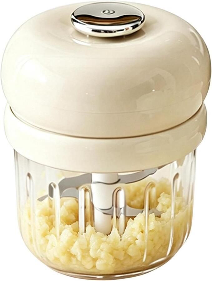 Elektrische Knoflookhakker Mini Keukenmachine Snel Ingrediënten Hakken Krachtige Motor 14.5 x 11.2 cm Crèmekleurig