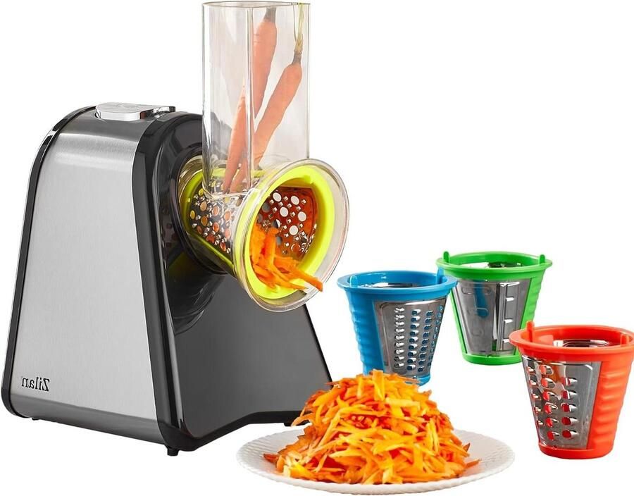 Elektrische Keukenrasp Groenteschaaf Keukenmachine Snel Ingrediënten Raspen 4 Opzetstukken 22 cm Hoogte Roestvrij Staal