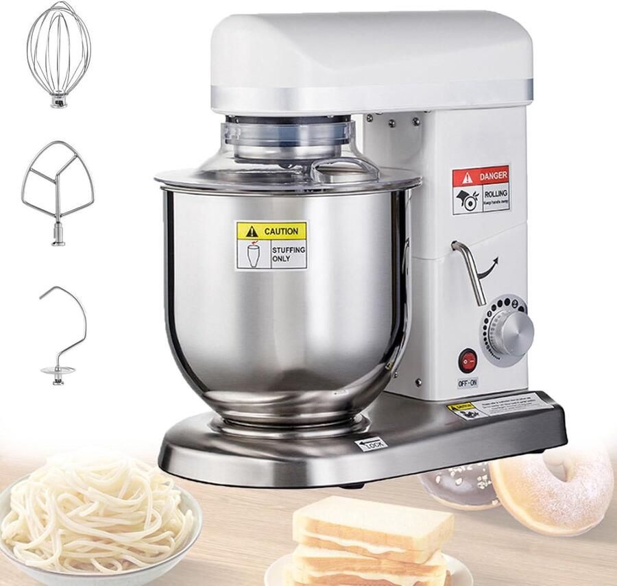 Elektrische Keukenrobot Keukenmixer Standmixer Bakken En Mixen 3-in-1 Hulpstukken 5 Liter Kom Wit