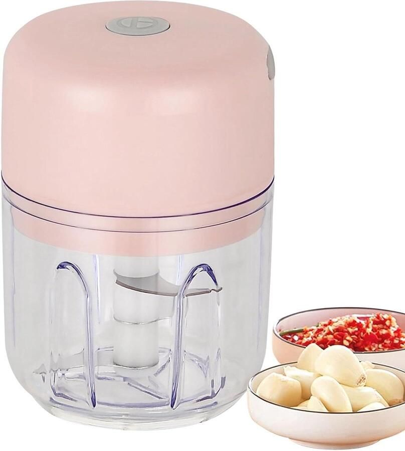 Elektrische Knoflook Chopper Mini Keukenmachine Maaltijden Voorbereiden Draadloos USB Oplaadbaar 13 cm Roze