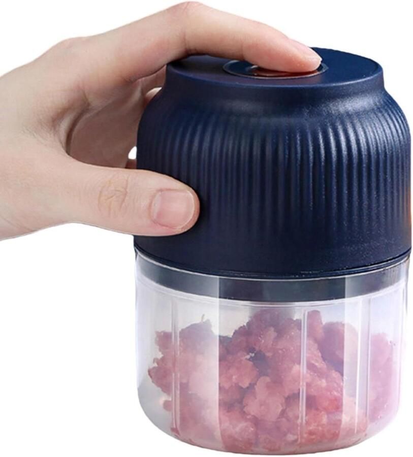 Elektrische Knoflook Chopper Mini Keukenmachine Snel Ingrediënten Hakken Draadloos Oplaadbaar 300ML Kom Blauw
